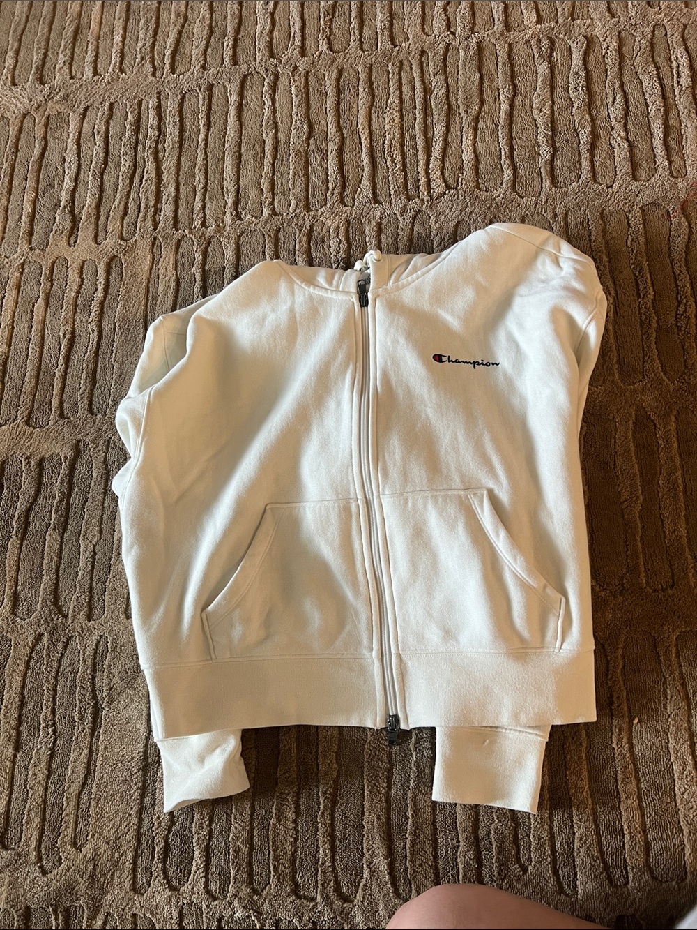 Champion White Full-Zip Kids Hoodie with Logo